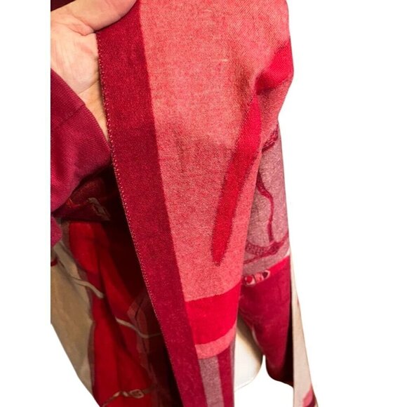 Mitchies Scarf Red Women Old Money Regal Equestrian Fox Fur Poms Luxury 80s - Picture 11 of 15